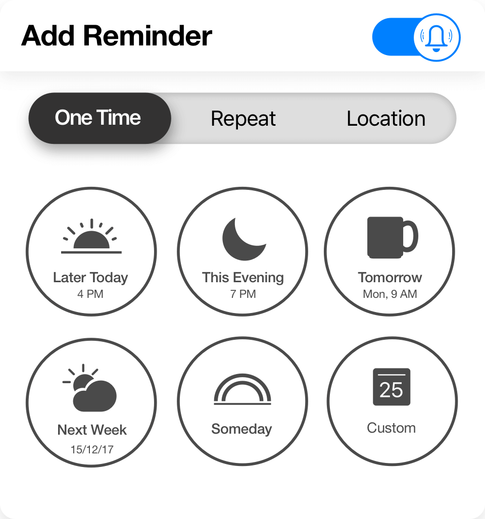 Create daily, weekly, monthly, yearly and location reminders